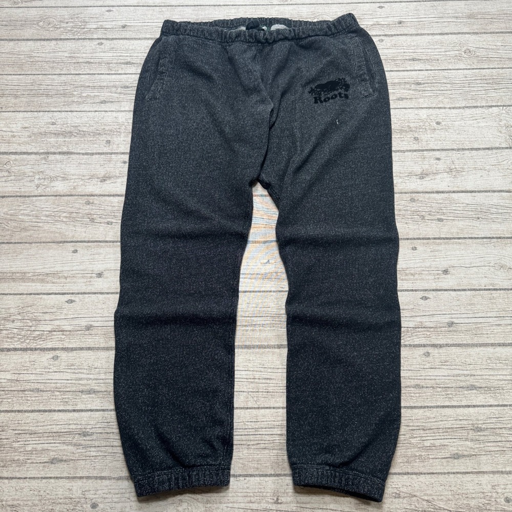 Roots Sweatpants Mens Large Charcoal Gray Salt and Pepper Slim Athleisure Lounge